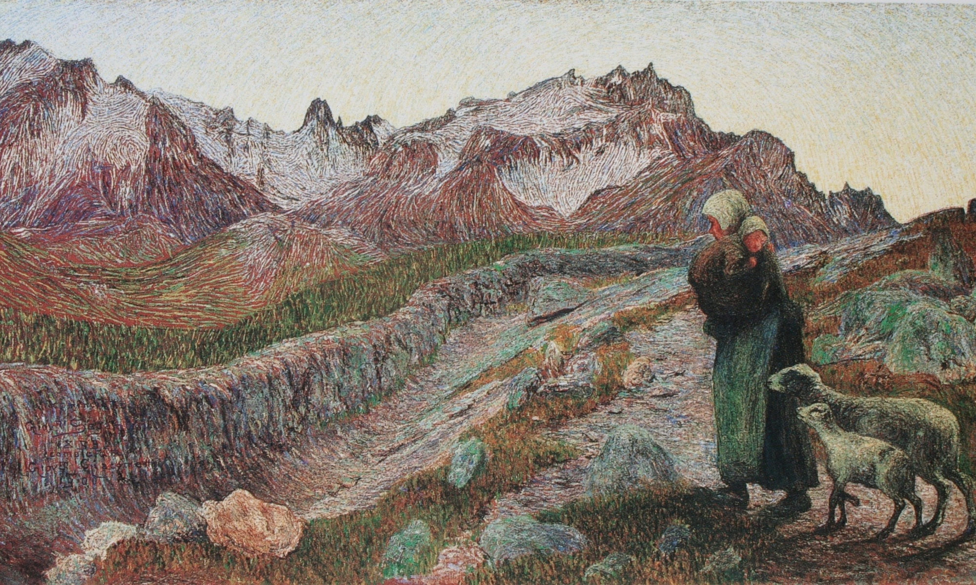 Giovanni Segantini, Giovanni Giacometti, Le due madri (Die beiden Mütter), 1899/1900, olio su tela, 69x125 cm, Kunstmuseum Chur