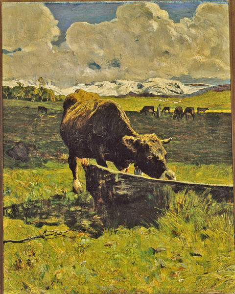 Vacca bruna all'abbeveratoio di Giovanni Segantini