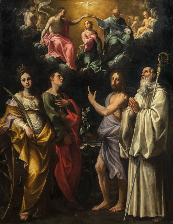 Incoronazione della Vergine con i Santi Giovanni Evangelista, Giovanni Battista, Bernardo e Caterina d'Alessandria di Guido Reni