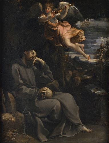 San Francesco confortato da angelo musicante di Guido Reni