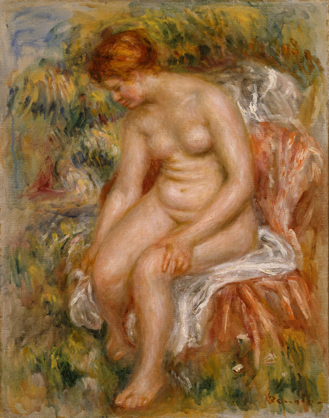 Bagnante seduta che si asciuga una gamba di Pierre-Auguste Renoir